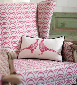 Pheasant Cushion 26 x 46cm by Barneby Gates Pink On Cream