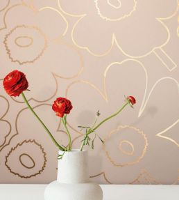Piirto Unikko Metallic Wallpaper by Marimekko Oranges