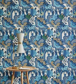 Pineapple Garden Wallpaper by 1838 Wallcoverings Colbalt