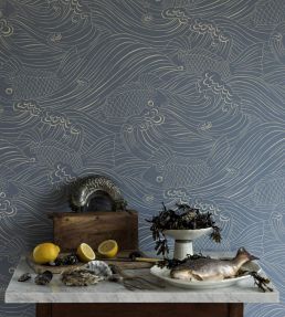 Plenty More Fish Wallpaper by Langelid Von Bromssen Washed Denim