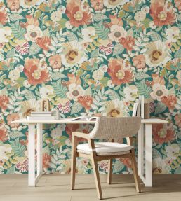 Poppies & Pansies Wallpaper by Ohpopsi Emerald Glow