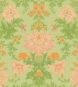 Poppies Wallpaper by Cole & Son Peach, Marigold & Grass on Soft Green