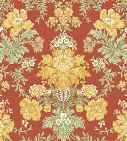 Poppies Wallpaper by Cole & Son Soft Yellow, Cream & Spring Green on Terracotta