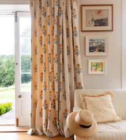 Poppy Fabric by Molly Mahon Mustard/Sky