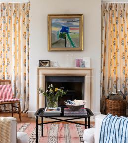 Poppy Fabric by Molly Mahon Mustard/Sky