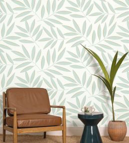 Portee Wallpaper by Caselio Vert d'eau Or