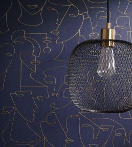 Portrait Wallpaper by Casadeco Bleu / Beige