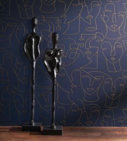 Portrait Wallpaper by Casadeco Bleu / Beige