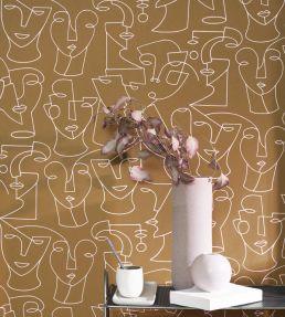 Portrait Wallpaper by Casadeco Cognac