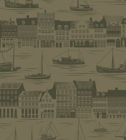Postcard to Inger Wallpaper by Mini Moderns Olive