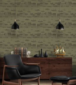 Postcard to Inger Wallpaper by Mini Moderns Olive