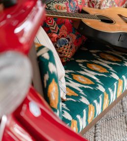 Pradesh Ikat Fabric by MINDTHEGAP Green Orange