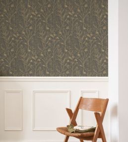 Prairie Wallpaper by Casadeco Noir Fusain / Ocre