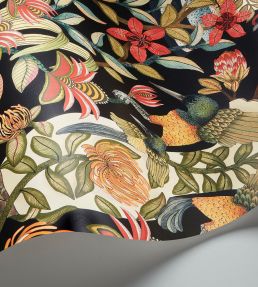 Protea Garden Wallpaper by Cole & Son Olive & Rouge on Black