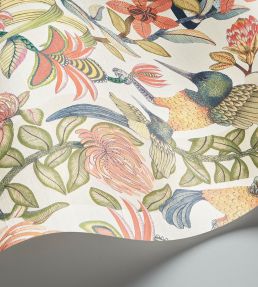 Protea Garden Silk Wallpaper by Cole & Son Olive Green & Tangerine on White