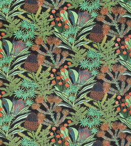 Protea Print Fabric by Thibaut Black