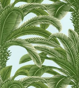 Queen Palm Wallpaper by Thibaut Green and Blue