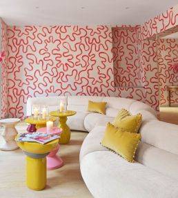Rainforest Squiggle Mural by Cole & Son Crimson & Lipstick on Parchment