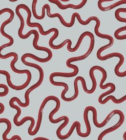 Rainforest Squiggle Mural by Cole & Son Rouge & Burgundy on Soft Blue
