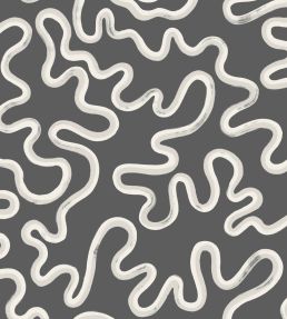 Rainforest Squiggle Mural by Cole & Son White & Grey on Charcoal