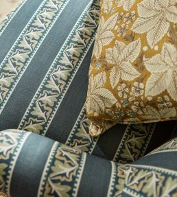 Red Car Stripe Fabric by Morris & Co Indigo/Linen