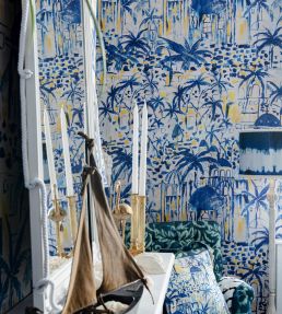 Rhodes Wallpaper by MINDTHEGAP Indigo Yellow