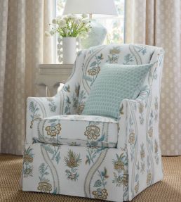 Ribbon Floral Fabric by Thibaut Seaglass and Gold