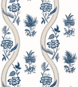 Ribbon Floral Wallpaper by Thibaut Blue and White