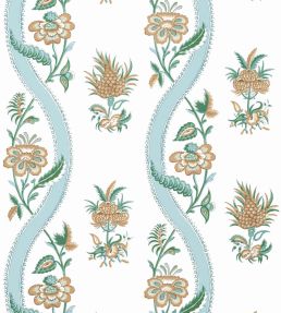 Ribbon Floral Wallpaper by Thibaut Seaglass and Gold