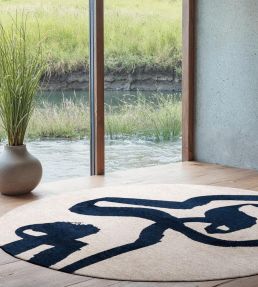 Louis De Poortere Ribbon Round rug Sea Ink 118585 Sea Ink
