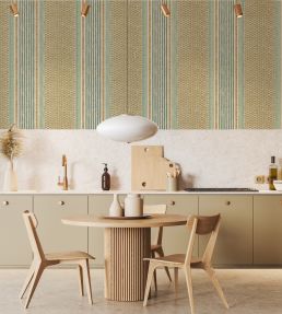 Rita Stripe Wallpaper by Josephine Munsey Quince and Petrol