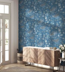 Rivington Wallpaper by Woodchip & Magnolia China Blue