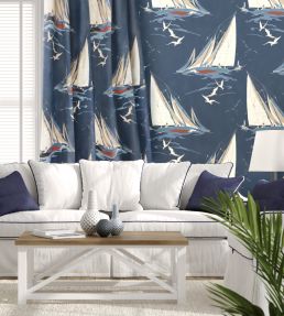 Round The Island Fabric by Mulberry Home Blue