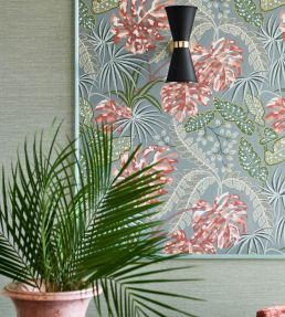 Rousseau Wallpaper by Jane Churchill Teal/Coral