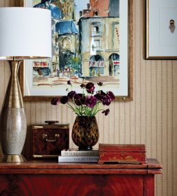 Ryker Stripe Wallpaper by Thibaut Beige