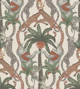 Safari Totem Wallpaper by Cole & Son Terracotta & Forest Green on Stone