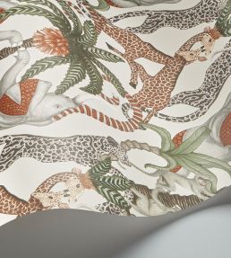 Safari Totem Wallpaper by Cole & Son Terracotta & Forest Green on Stone