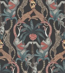 Safari Totem Wallpaper by Cole & Son Ruby & Print Room Blue on Charcoal