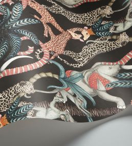 Safari Totem Wallpaper by Cole & Son Ruby & Print Room Blue on Charcoal