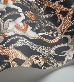Safari Totem Wallpaper by Cole & Son Ginger & Taupe on Charcoal