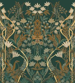Salon des Miroirs Mural by Casamance Petrole/dore