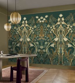 Salon des Miroirs Mural by Casamance Petrole/dore