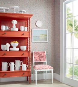 Sand Dollar Wallpaper by Thibaut Coral and Blue