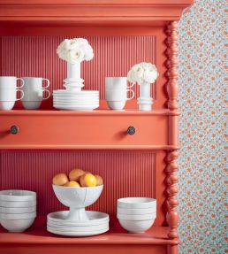 Sand Dollar Wallpaper by Thibaut Coral and Blue