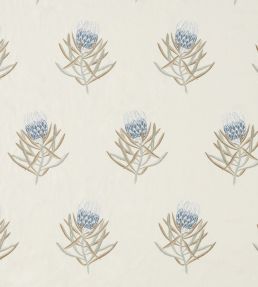 Protea Flower Fabric by Sanderson China Blue / Linen