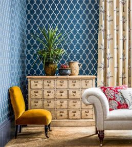 Empire Trellis Wallpaper by Sanderson Indigo / Linen