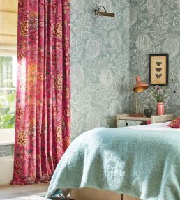 Indra Flower Fabric by Sanderson Indigo/Cherry