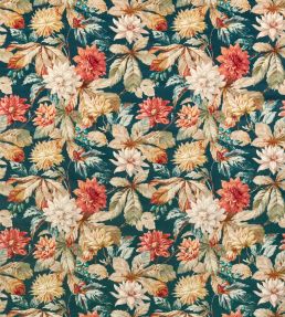 Dahlia And Rosehip Velvets Fabric by Sanderson Teal / Russet