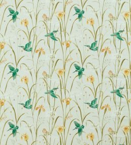 Kingfisher And Iris Fabric by Sanderson Teal/Amber