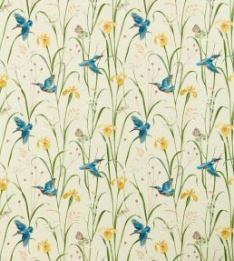 Kingfisher And Iris Fabric by Sanderson Azure/Linen